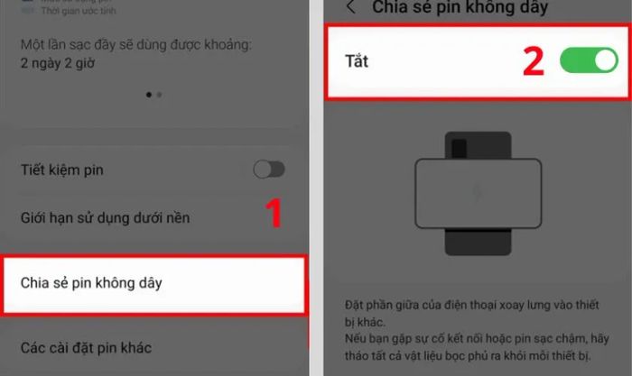 Cuộn xuống và chọn Chia sẻ pin không dây để kích hoạt tính năng