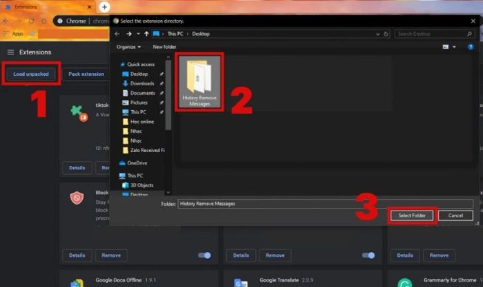 Nhấn chuột vào Load unpacked ở góc trái màn hình