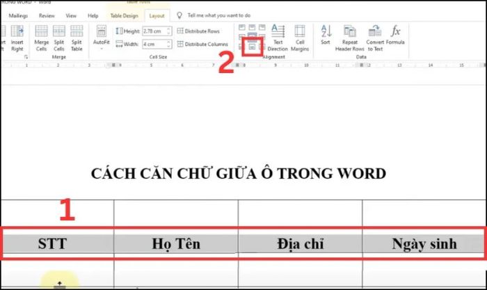 Sử dụng Align Bottom Center để căn giữa phía dưới của ô.