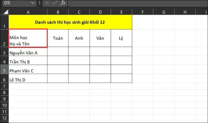 Hướng dẫn cách chia cột chéo trong Excel