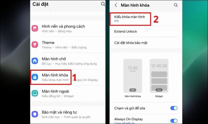 Chọn mục Kiểu khóa màn hình và nhập mã pin hiện tại khi thiết bị yêu cầu