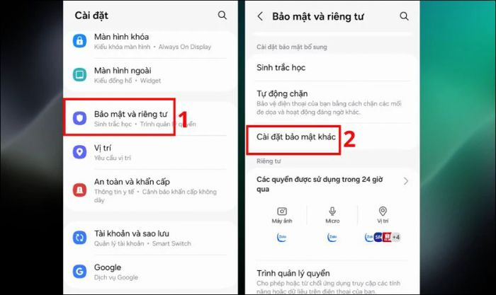 Cuộn màn hình xuống và chọn mục Cài đặt bảo mật khác