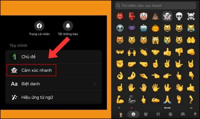 Chọn mục Cảm xúc nhanh