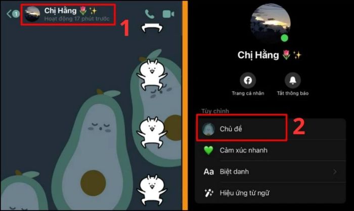 Nhấn vào tên người dùng và chọn mục Chủ đề