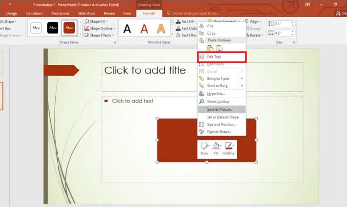 Muốn thêm văn bản vào hình khối, bạn hãy nhấp chuột phải vào hình đó và chọn Edit Text.