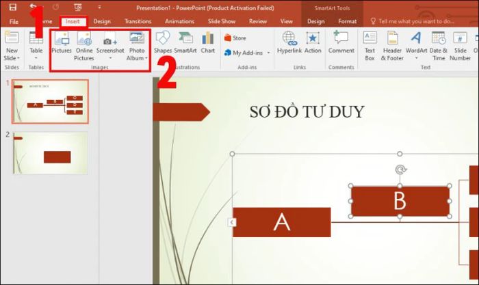 Truy cập tab Insert, sau đó nhấp vào nút Pictures để chèn hình ảnh từ máy tính của bạn.