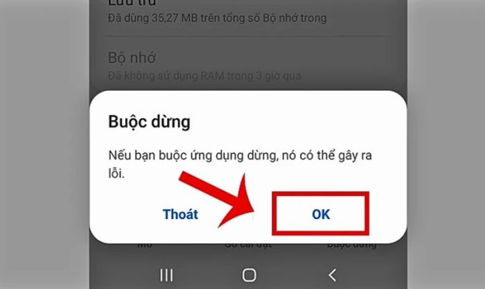 Chọn OK để kết thúc việc tắt các ứng dụng không cần thiết đang chạy ngầm trên điện thoại.