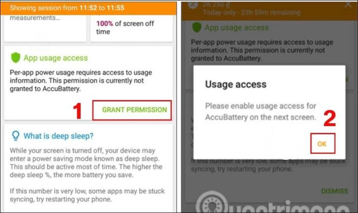 Hướng dẫn kiểm tra pin Huawei: Nhấn Grant Permission và chọn OK