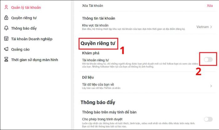 Mở tài khoản công khai để dễ dàng được tìm thấy trên TikTok