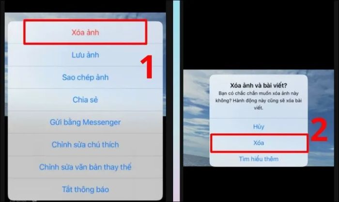 Chọn Xoá ảnh để xóa ảnh bìa. Sau đó, nhấn Xóa để xác nhận việc xóa ảnh bìa