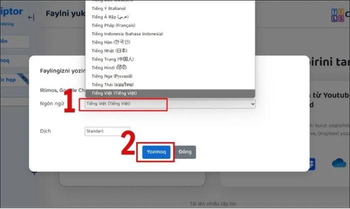 Chọn dạng ngôn ngữ đang có trong file
