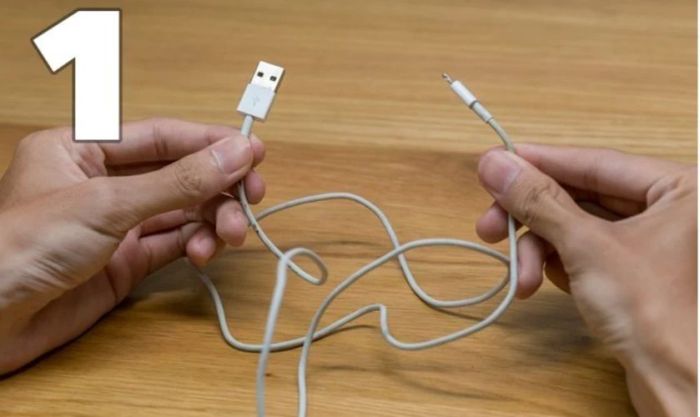 Chắc chắn rằng dây sạc không bị vướng hoặc rối trước khi tiến hành quấn