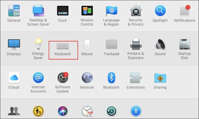 Truy cập System Preferences và chọn Bàn phím (Keyboard)