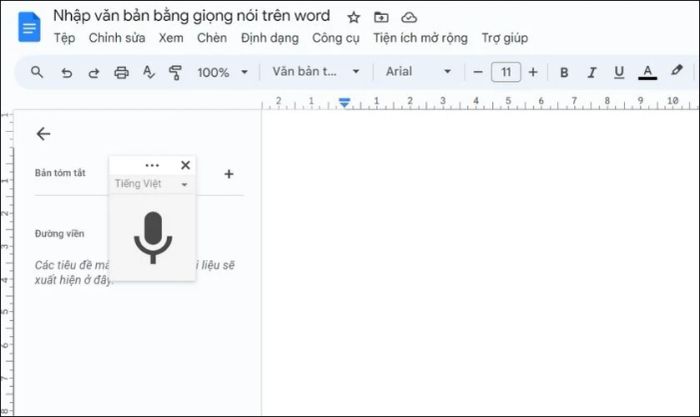Bấm dừng để hoàn tất thao tác nhập văn bản bằng giọng nói