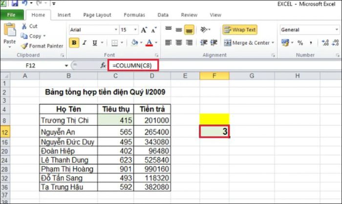 Hàm COLUMN giúp xác định vị trí cột được tham chiếu