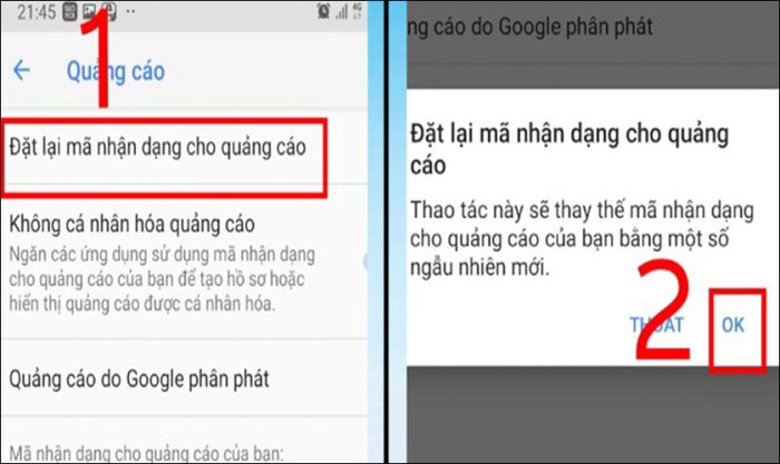 Thiết lập lại mã nhận dạng quảng cáo