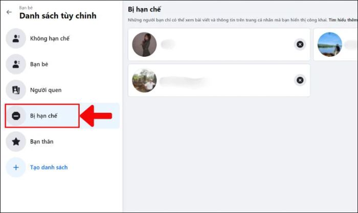 Hướng dẫn kiểm tra bạn bè trong danh sách bị hạn chế