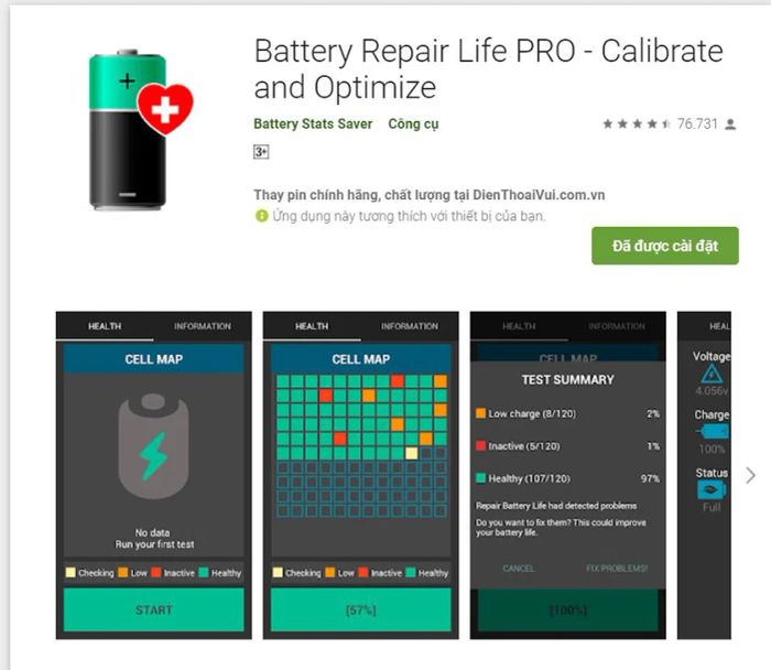 Cách kiểm tra độ chai pin Android bằng phần mềm Battery Repair Life PRO - Calibrate and Optimize