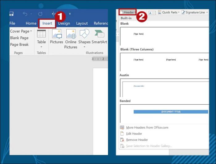 Cách tạo Header và Footer cho tất cả các trang trong Word