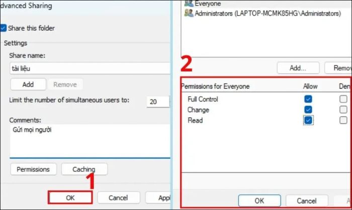 Chia sẻ thư mục bằng cách sử dụng Advanced Sharing