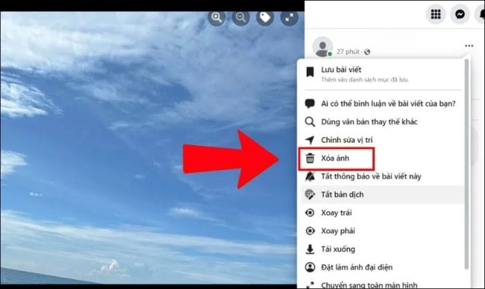 Chọn Xóa ảnh để loại bỏ ảnh bìa hiện tại