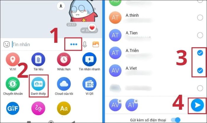 Hướng dẫn gửi danh thiếp Zalo trên điện thoại