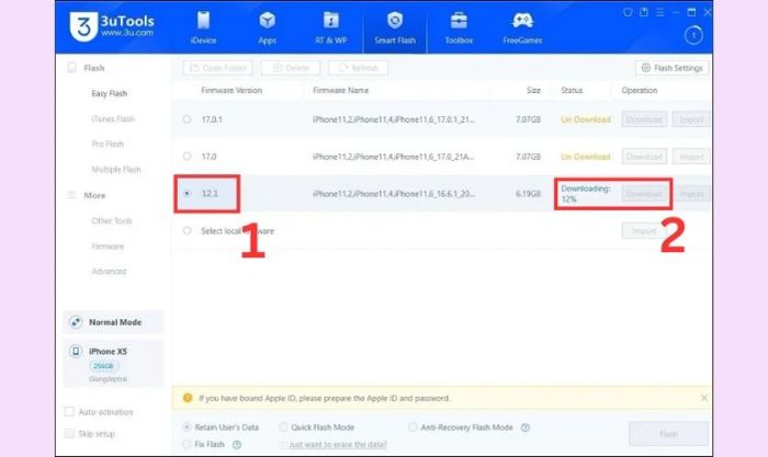 Lựa chọn phiên bản iOS 12