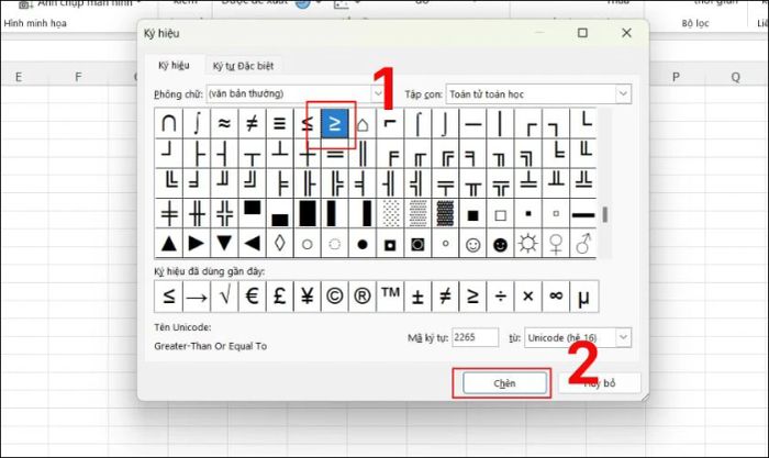 Hướng dẫn cách gõ dấu lớn hơn hoặc bằng trong Excel