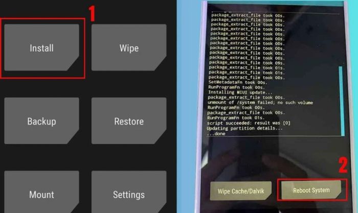 Sau khi cài đặt hoàn tất, nhấn Reboot System