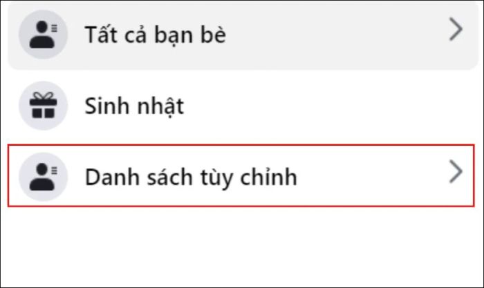 Chọn vào mục Danh sách tùy chỉnh