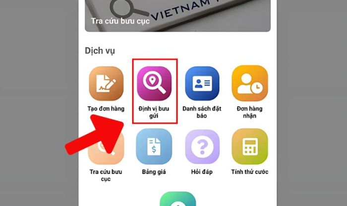 Nhấn vào biểu tượng theo dõi bưu gửi