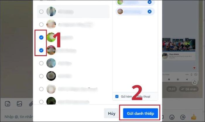 Chọn một hoặc nhiều người bạn muốn chia sẻ danh thiếp