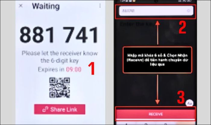 Trên điện thoại Xiaomi, bạn nhấn vào nút Receive