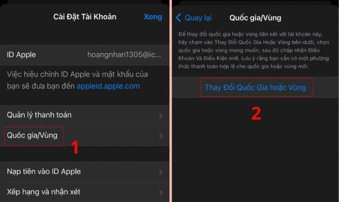 Chọn mục Quốc gia/Vùng - Country/Region để thay đổi vùng