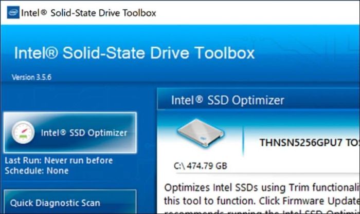 Phần mềm kiểm tra ổ cứng trực tuyến Intel Solid State Drive Toolbox