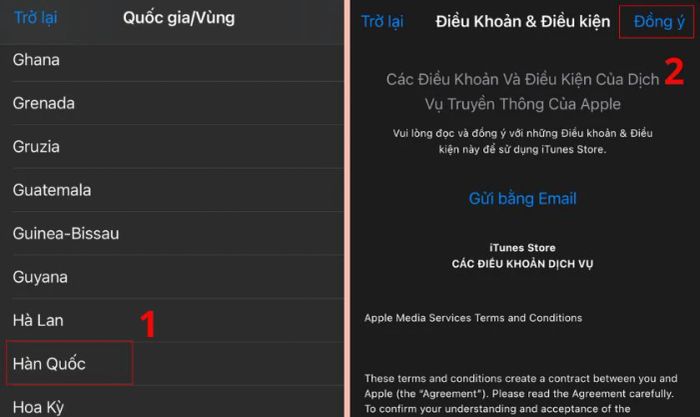 Chọn ID Apple của Hàn Quốc và nhấn Đồng ý
