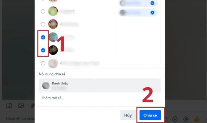 Bạn chọn một hoặc nhiều người để nhận danh thiếp