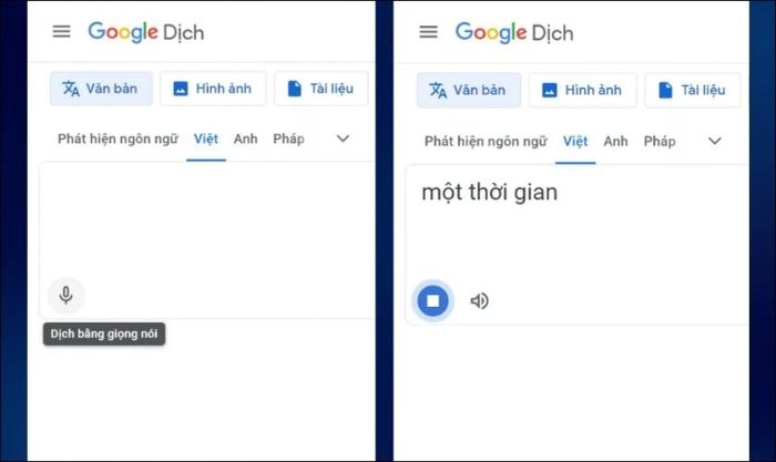 Bắt đầu đọc văn bản để chuyển thành giọng nói trên Google Dịch