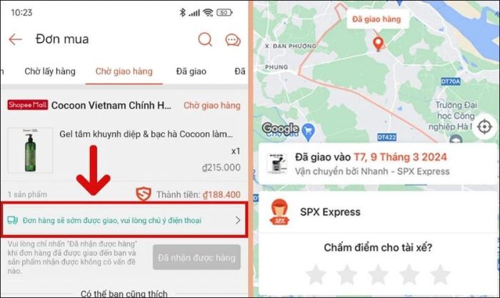 Nhấn vào Thông tin vận chuyển