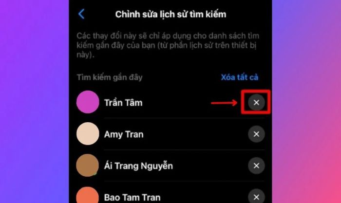 Chọn tài khoản và nhấn vào dấu X