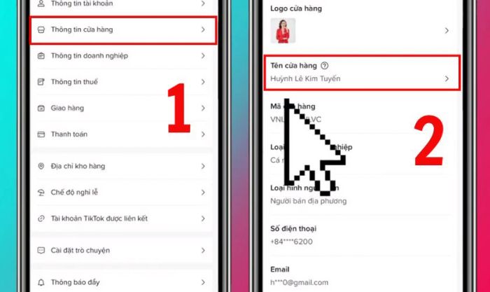 Truy cập vào mục Thông tin cửa hàng