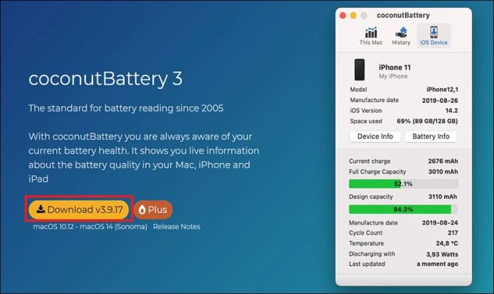 Kiểm tra số lần sạc laptop bằng phần mềm Coconut Battery