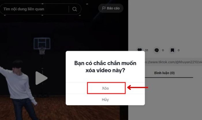 Xác nhận xóa video repost trên TikTok