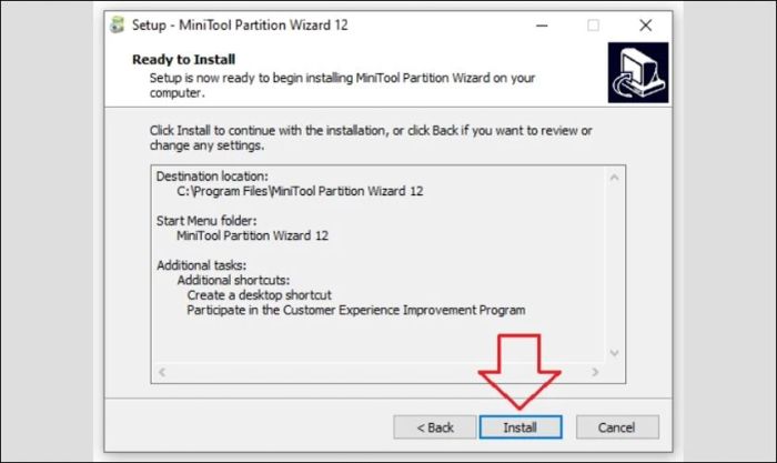 Nhấn Install để khởi động quá trình cài đặt