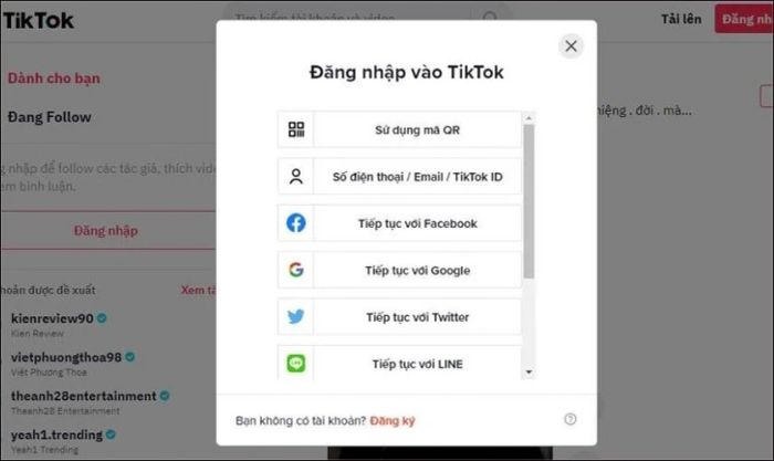 Truy cập TikTok qua trình duyệt và đăng nhập tài khoản cá nhân