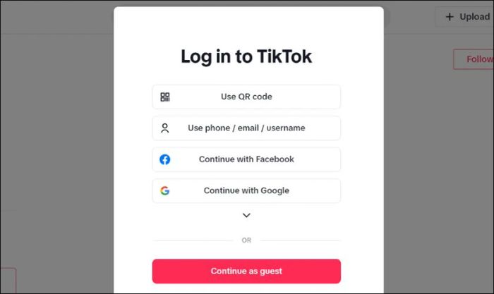 Lựa chọn phương thức đăng nhập TikTok