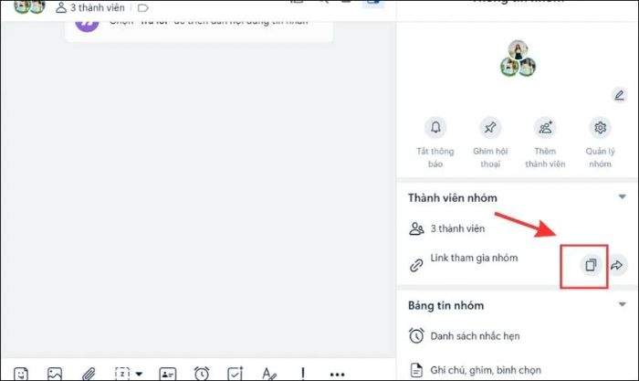 Tìm mục Link tham gia nhóm và nhấn vào biểu tượng hai ô vuông