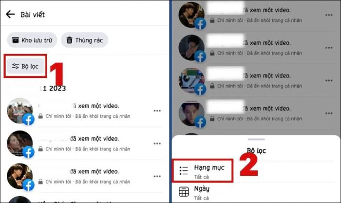 Nhấn vào Bộ lọc và chọn Hạng mục
