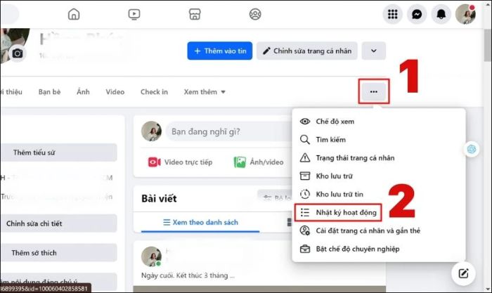 Nhấn vào biểu tượng ba chấm và chọn Nhật ký hoạt động