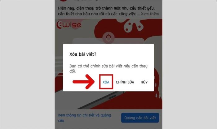 Nhấn chọn nút Xóa để hoàn tất